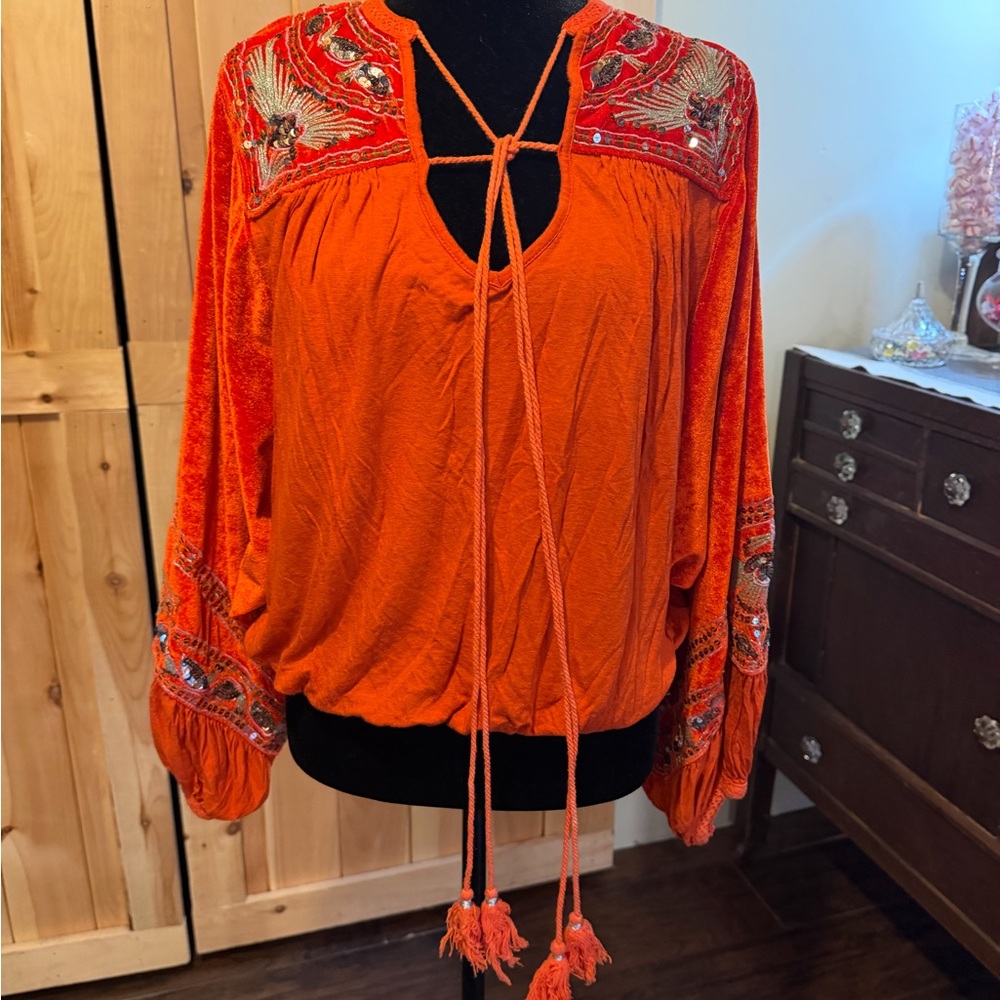Free People Embroidered and sequin Women's Top